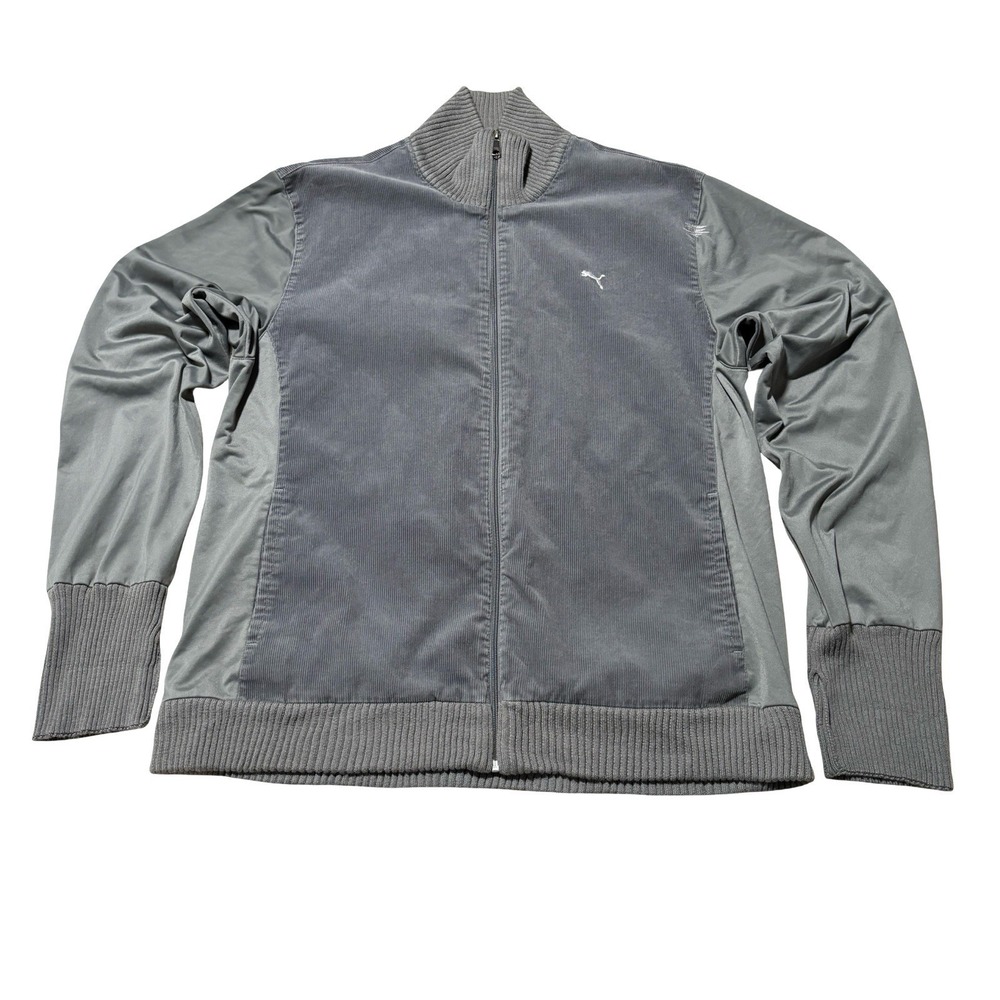 Puma Men's Corduroy Full Zip Track Jacket Gray Size XXL 25 x 31